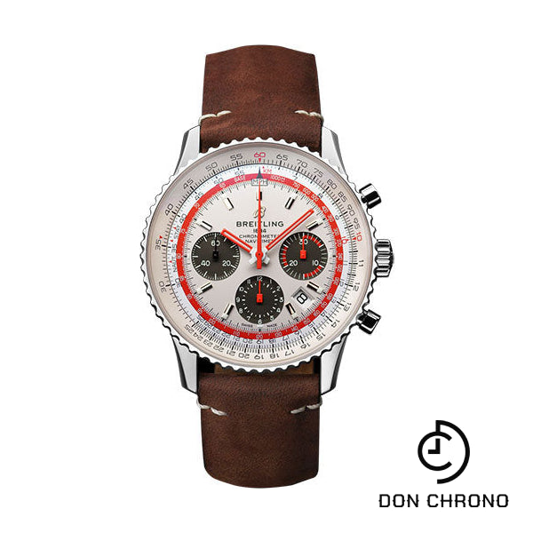 Breitling Navitimer B01 Chronograph 43 TWA Watch - Steel - White Dial - Brown Nubuck Strap - Folding Buckle - AB01219A1G1X2