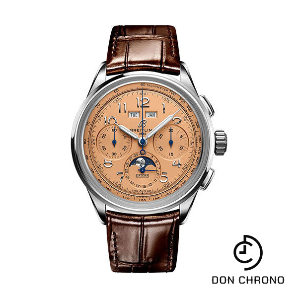 Breitling Premier B25 Datora 42 Watch - Stainless Steel - Copper Dial - Brown Alligator Leather Strap - Folding Buckle - AB2510201K1P1