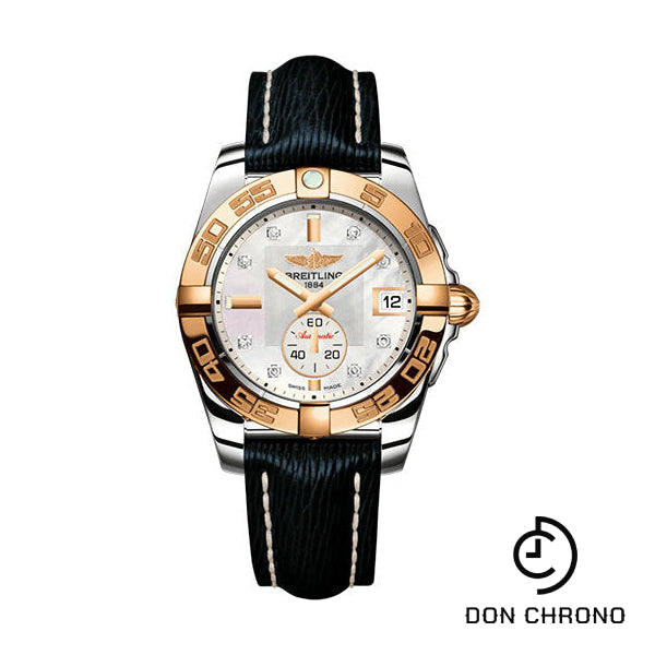 Breitling Galactic 36 Automatic Watch - Steel and 18K Rose Gold - Mother-Of-Pearl Dial - Blue Calfskin Leather Strap - Tang Buckle - C37330121A2X1