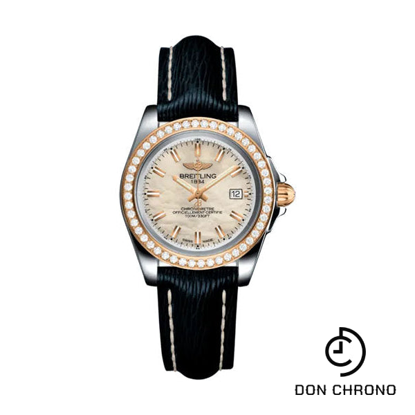 Breitling Galactic 32 Sleek Watch - Steel and 18K Rose Gold - Mother-Of-Pearl Dial - Blue Calfskin Leather Strap - Tang Buckle - C71330531A1X1