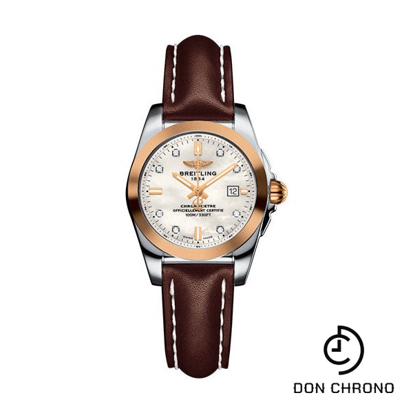 Breitling Galactic 29 Sleek Watch - Steel & rose Gold - Pearl Diamond Dial - Brown Leather Strap - Tang Buckle - C7234812/A792/484X/A12BA.1