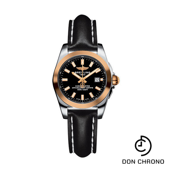 Breitling Galactic 29 Sleek Watch - Steel & rose Gold - Trophy Black Dial - Black Leather Strap - Tang Buckle - C7234812/BF32/477X/A12BA.1