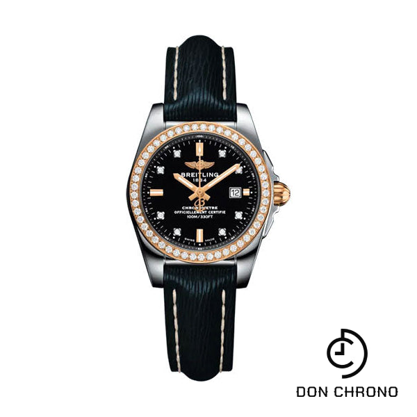 Breitling Galactic 29 Sleek Watch - Stainless Steel - Black Dial - Blue Calfskin Leather Strap - Tang Buckle - C72348531B1X1