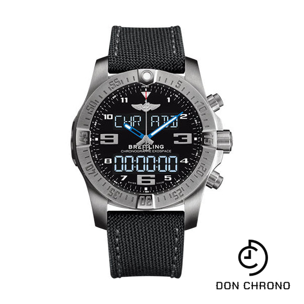 Breitling Exospace B55 Watch - Titanium - Volcano Black Dial - Black Military Strap - Tang Buckle - EB5510H2/BE79/100W/A20BASA.1