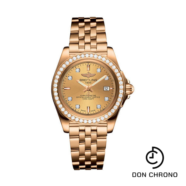 Breitling Breitling Galactic 32 Sleek Watch - Rose Gold - Diamond Bezel - Champagne Diamond Dial - Pilot Bracelet - H7133053/H550/792H