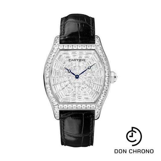 Cartier Tortue Watch - 38 mm White Gold Diamond Case - Diamond Dial - Black Alligator Strap - HPI00502