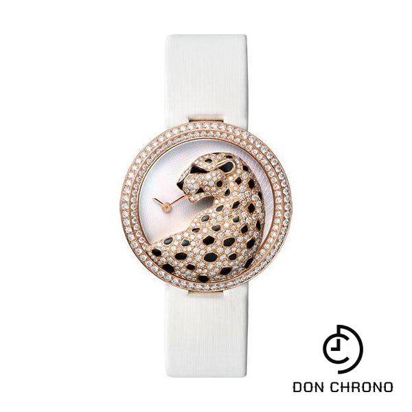 Cartier Panthere Divine Watch - 38 mm Pink Gold Diamond Case - Mother-Of-Pearl Dial - White Alligator Strap - HPI00762