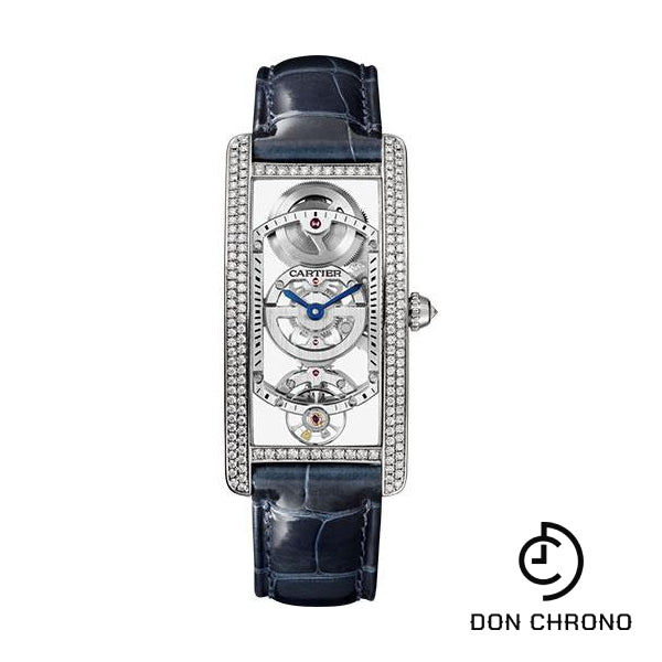 Cartier Tank Cintree Skeleton Watch - Platinum Diamond Case - Skeleton Dial - Black Alligator Strap - HPI01123