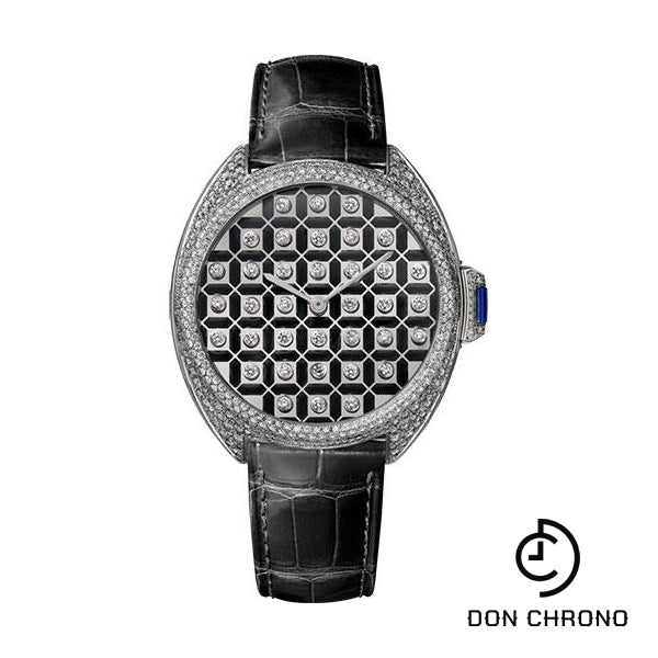 Cartier Cle de Cartier Serti Vibrant Limited Edition of 20 Watch - 40 mm White Gold Diamond Case - White Gold Dial - Black Alligator Strap - HPI01125