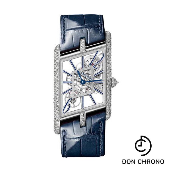 Cartier Tank Asymetrique Watch - 47.15 mm x 26.20 mm Platinum Diamond Case - Skeleton Dial - Navy Blue And Black Alligator Straps Limited Edition of 100 - HPI01370