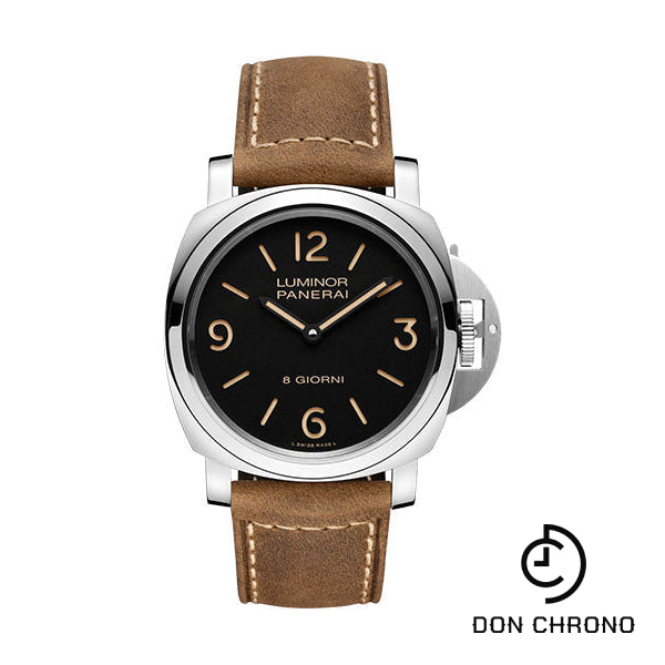 Panerai Luminor Base - 44mm - Polished Steel - Black Dial - Dark Brown Scamosciato Strap - PAM00914