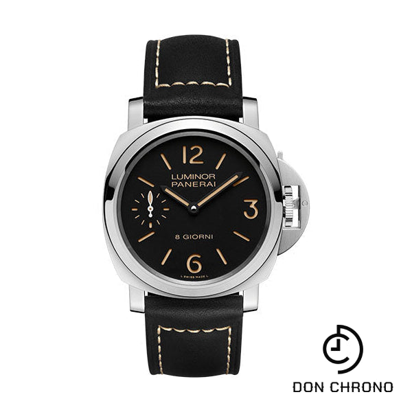 Panerai Luminor Base - 44mm - Polished Steel - Black Dial - Black Calf Ponte Vecchio Strap - PAM00915