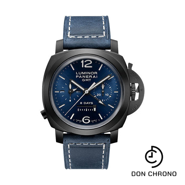 Panerai Luminor Chrono Monopulsante 8 Giorni GMT Blu Notte - 44mm Black Ceramic Case - Blue Sun-Brushed Dial - PAM01135