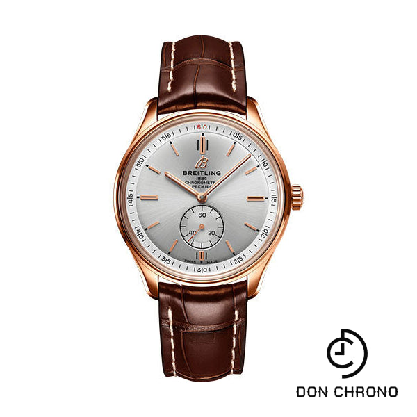 Breitling Premier Automatic 40 Watch - 18k Red Gold - Silver Dial - Brown Alligator Strap - Tang Buckle - R37340351G1P1