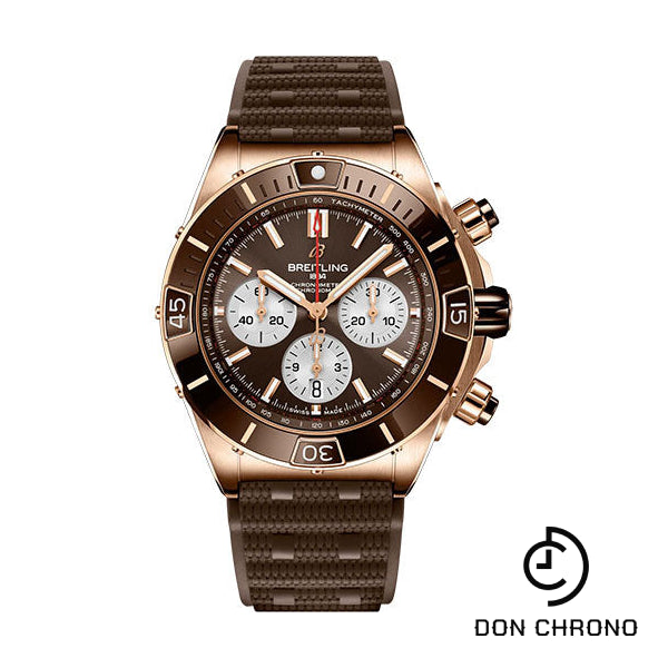 Breitling Super Chronomat B01 44 Watch - 18K Red Gold - Brown Dial - Brown Rubber Strap - Folding Buckle - RB0136E31Q1S1