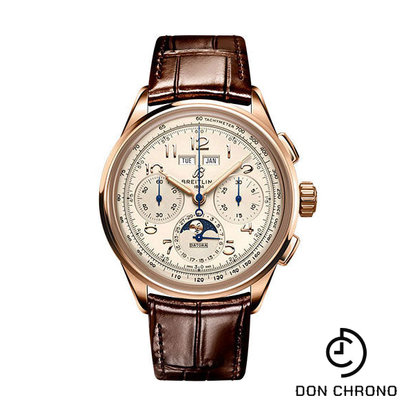 Breitling Premier B25 Datora 42 Watch - 18K Red Gold - Silver Dial - Brown Alligator Leather Strap - Folding Buckle - RB2510371G1P1