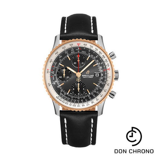 Breitling Navitimer Chronograph 41 Watch - Steel & Red Gold - Black Dial - Black Leather Strap - Folding Buckle - U13324211B1X2