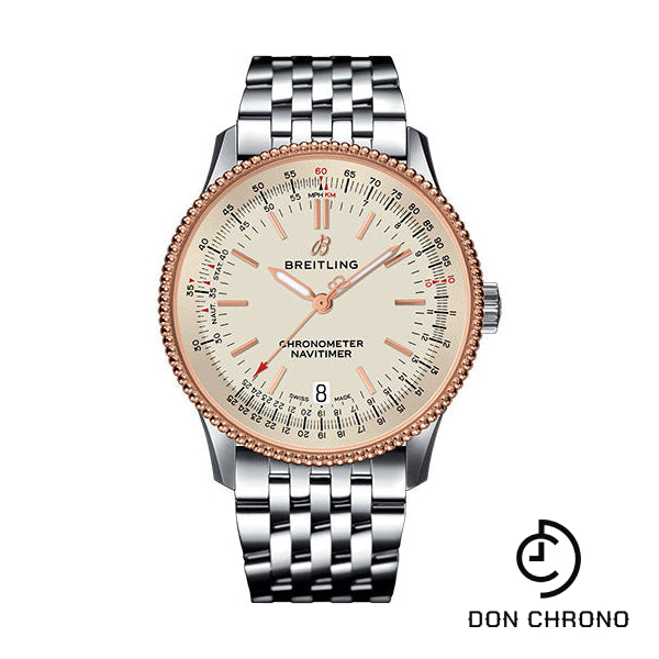 Breitling Navitimer 1 Automatic 38 Watch - Steel and Red Gold Case - Silver Dial - Steel Navitimer Bracelet - U17325211G1A1