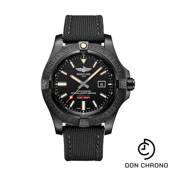 Breitling Avenger Blackbird Watch - Black Titanium - Volcano Black Dial - Black Military Strap - Tang Buckle - V17310101B1W1