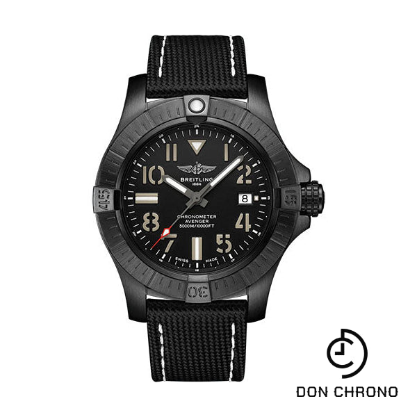 Breitling Avenger Automatic 45 Seawolf Night Mission Watch - DLC-Coated Titanium - Black Dial - Anthracite Calfskin Leather Strap - Tang Buckle - V17319101B1X1