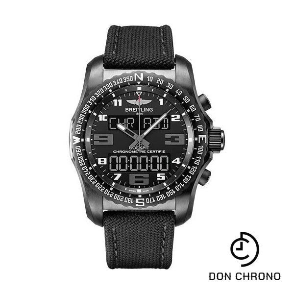 Breitling Cockpit B50 Watch - Black Titanium - Volcano Black Dial - Black Military Strap - Tang Buckle - VB5010221B1W1