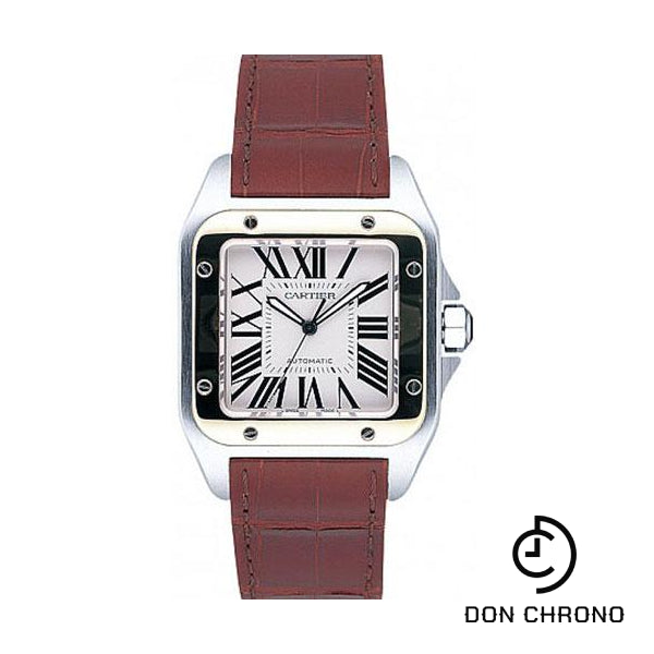 Cartier Santos 100 Watch - Large Steel and Gold Case - Alligator Strap - W20072X7