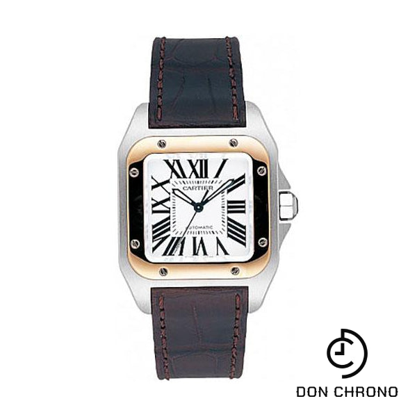 Cartier Santos 100 Watch - Medium Steel and Gold Case - Alligator Strap - W20107X7