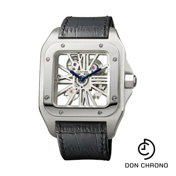 Cartier Santos 100 Skeleton Limited Edition Watch - Extra large Palladium Case - Alligator Strap - W2020018