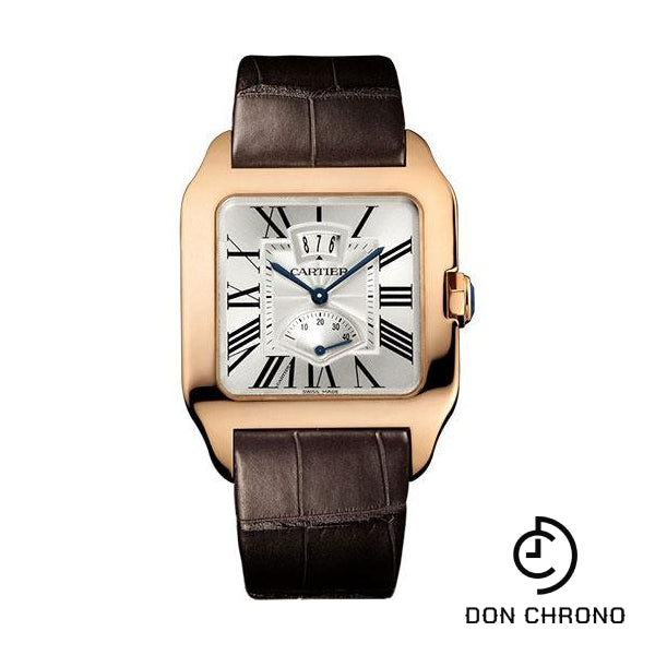 Cartier Santos Dumont Power Reserve Watch - 38 mm Pink Gold Case - Silvered Dial - Brown Alligator Strap - W2020067