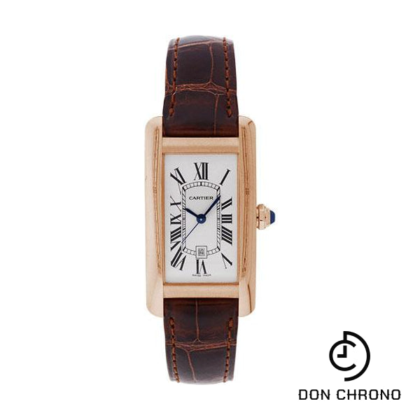 Cartier Tank Americaine Medium Model Watch - 41.6 x 22.6 mm Pink Gold Case - Brown Alligator Strap - W2620030