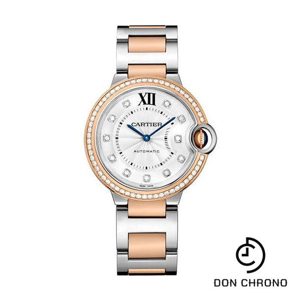 Cartier Ballon Bleu de Cartier Watch - 36 mm Steel Case - Pink Gold Diamond Bezel - Diamond Dial - W3BB0004
