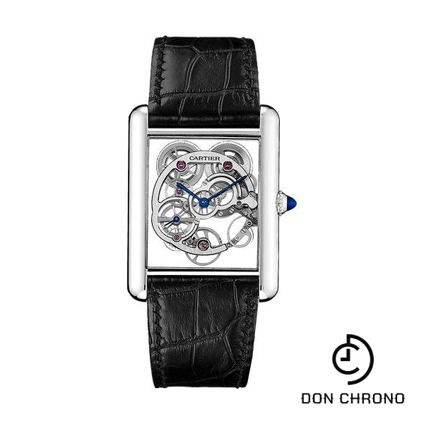 Cartier Tank Louis Cartier Watch - 30 mm White Gold Case - Pink Gold Case Bezel - Skeleton Dial - Black Alligator Strap - W5310012