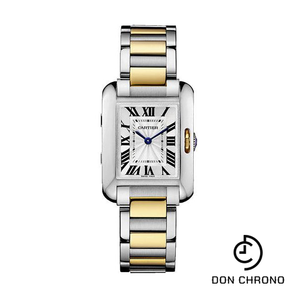 Cartier Tank Anglaise Watch - 30.2 x 22.7 mm Steel Case - Silver Dial - Yellow Gold And Steel Bracelet - W5310046
