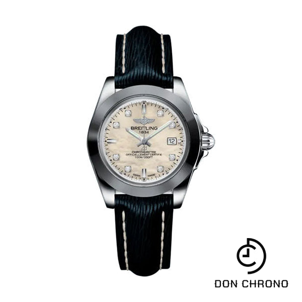 Breitling Galactic 32 Sleek Watch - Steel and Tungsten - Mother-Of-Pearl Dial - Blue Calfskin Leather Strap - Tang Buckle - W71330121A1X1