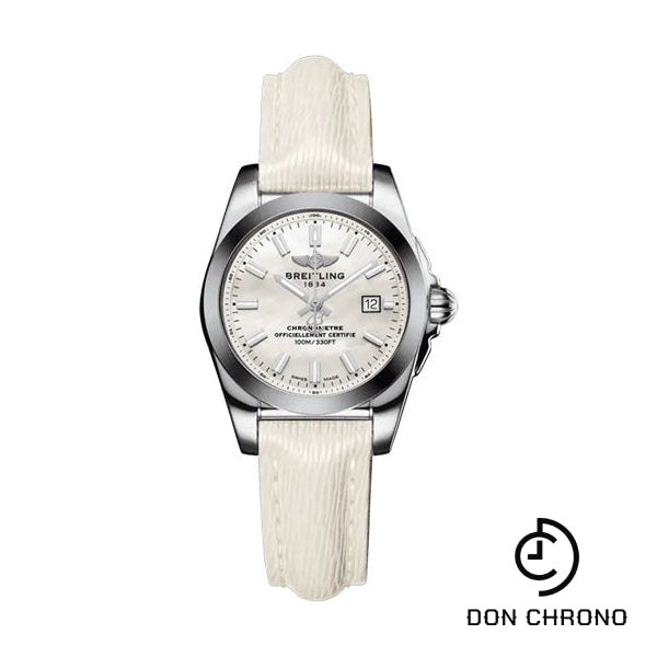 Breitling Galactic 29 Sleek Watch - Steel and Tungsten - Mother-Of-Pearl Dial - White Calfskin Leather Strap - Tang Buckle - W72348121A1X1