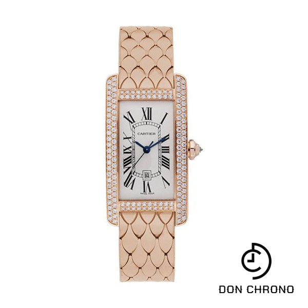 Cartier Tank Americaine Medium Model Watch - 41.6 x 22.6 mm Pink Gold Diamond Case - WB710010