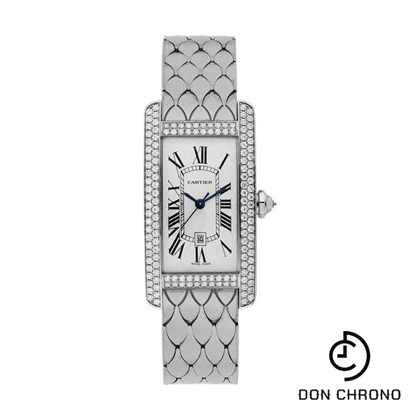 Cartier Tank Americaine Medium Model Watch - 41.6 x 22.6 mm White Gold Diamond Case - White Gold In Bracelet - WB710011