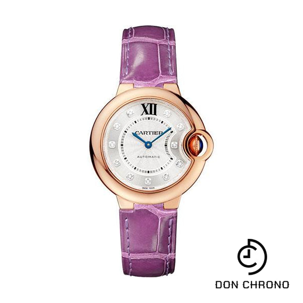 Cartier Ballon Bleu de Cartier Watch - 33 mm Pink Gold Case - Purple Alligator Strap - WE902063