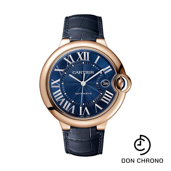 Cartier Ballon Bleu de Cartier Watch - 42 mm Pink Gold Case - Blue Dial - Navy Blue Leather Strap - WGBB0036