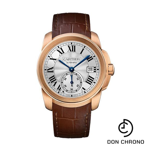 Cartier Calibre de Cartier Watch - 38 mm Pink Gold Case - Silvered Dial - Dark Brown Alligator Strap - WGCA0003