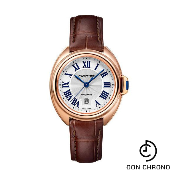 Cartier Cle de Cartier Watch - 31 mm Pink Gold Case - Silver Dial - Brown Alligator Strap - WGCL0010
