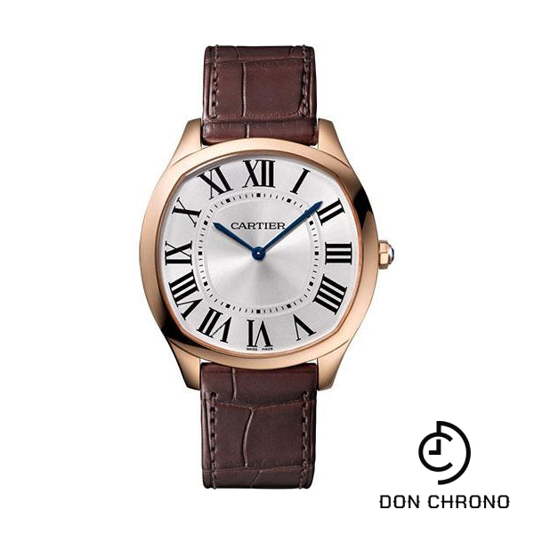 Cartier Drive de Cartier Extra Flat Watch - 38 mm Pink Gold Case - Silvered Dial - Brown Alligator Strap - WGNM0006
