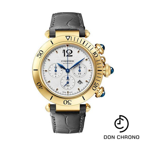 Cartier Pasha de Cartier Watch - 41 mm Yellow Gold Case - Silvered Dial - Dark Gray Leather Strap - WGPA0017