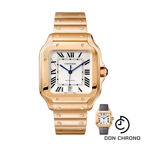 Cartier Santos de Cartier Watch - 39.8 mm Pink Gold Case - Silvered Dial - Allilgator Strap - WGSA0007