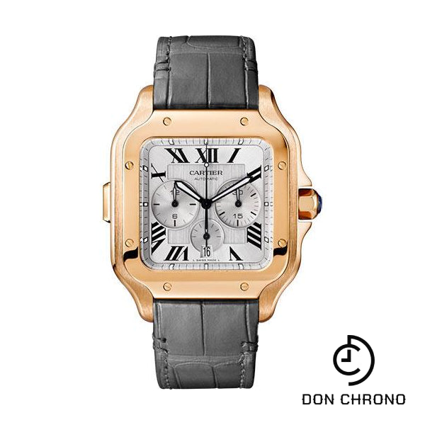 Cartier Santos de Cartier Chronograph Watch - 43.3 mm Pink Gold Case - Silver Dial - Both Bracelet - WGSA0017