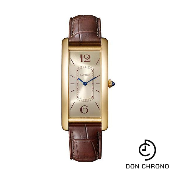 Cartier Tank Cintree Watch - 46.3 mm Yellow Gold Case - Golden Dial - Brown Alligator Strap - WGTA0026