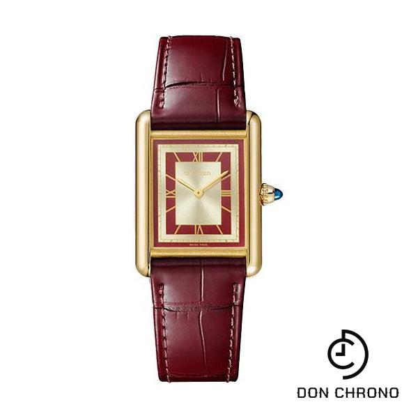 Cartier Tank Louis Cartier Watch - 33.7 mm x 25.5 mm Yellow Gold Case - Opaline Dial - Claret Alligator Strap - WGTA0059
