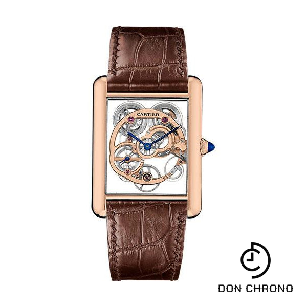 Cartier Tank Louis Cartier Watch - 30 mm Pink Gold Case - Pink Gold Case Bezel - Black Dial - Brown Alligator Strap - WHTA0002
