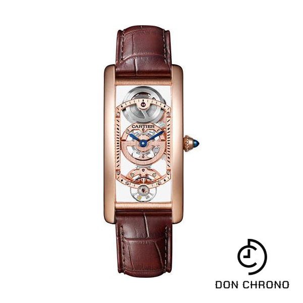 Cartier Tank Cintree Skeleton Watch - Pink Gold Case - Skeleton Dial - Brown Alligator Strap - WHTA0008