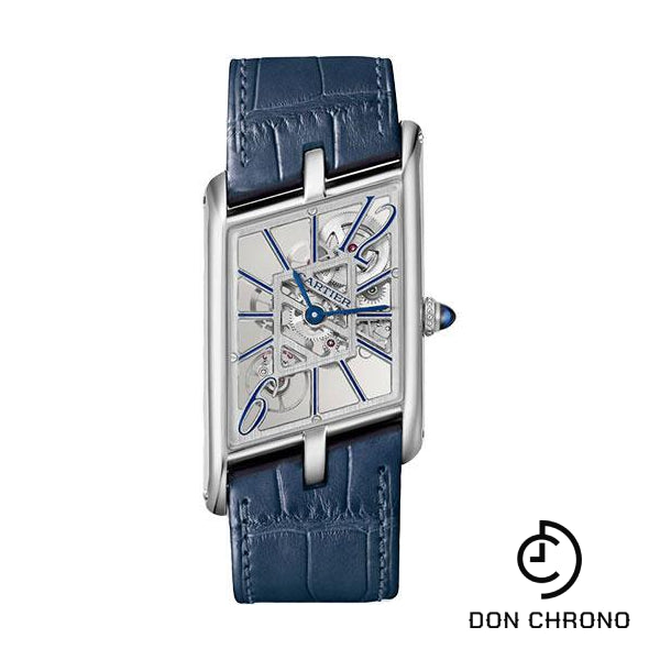Cartier Tank Asymetrique Watch - 47.15 mm x 26.20 mm Platinum Case - Skeleton Dial - Navy Blue And Black Alligator Straps Limited Edition of 100 - WHTA0012